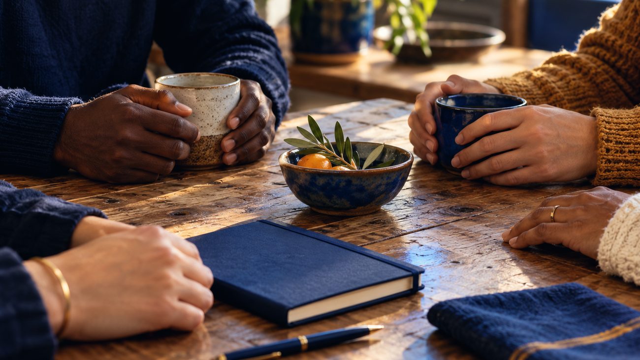 Deux personnes discutent autour d’une table